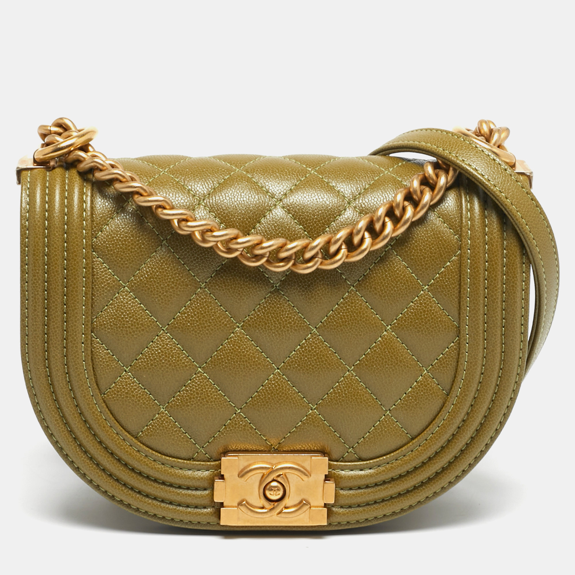 

Chanel Boy  Green Quilted Caviar Leather Messenger Bag