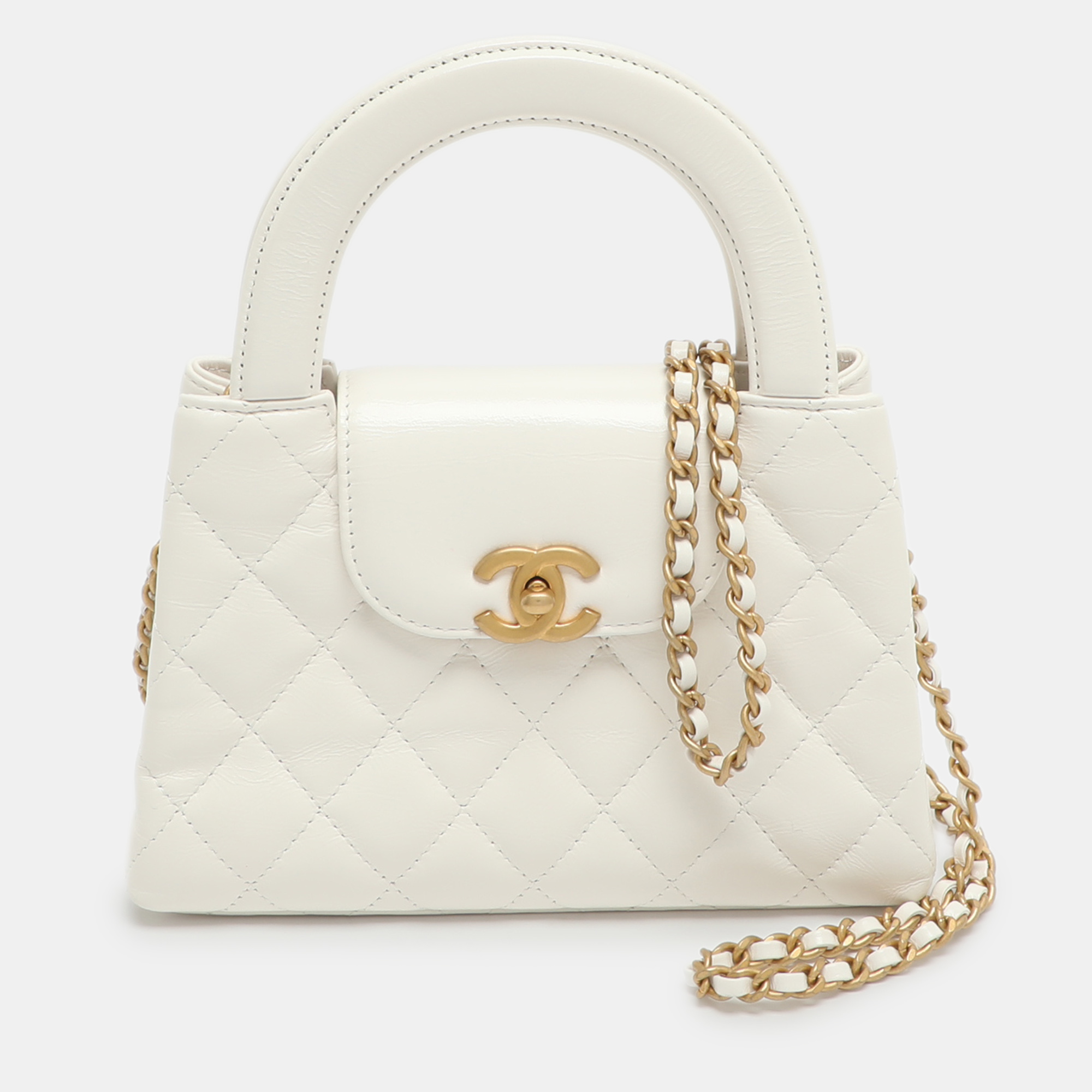 

Chanel Kelly Nano White Quilted Leather Shopper Bag