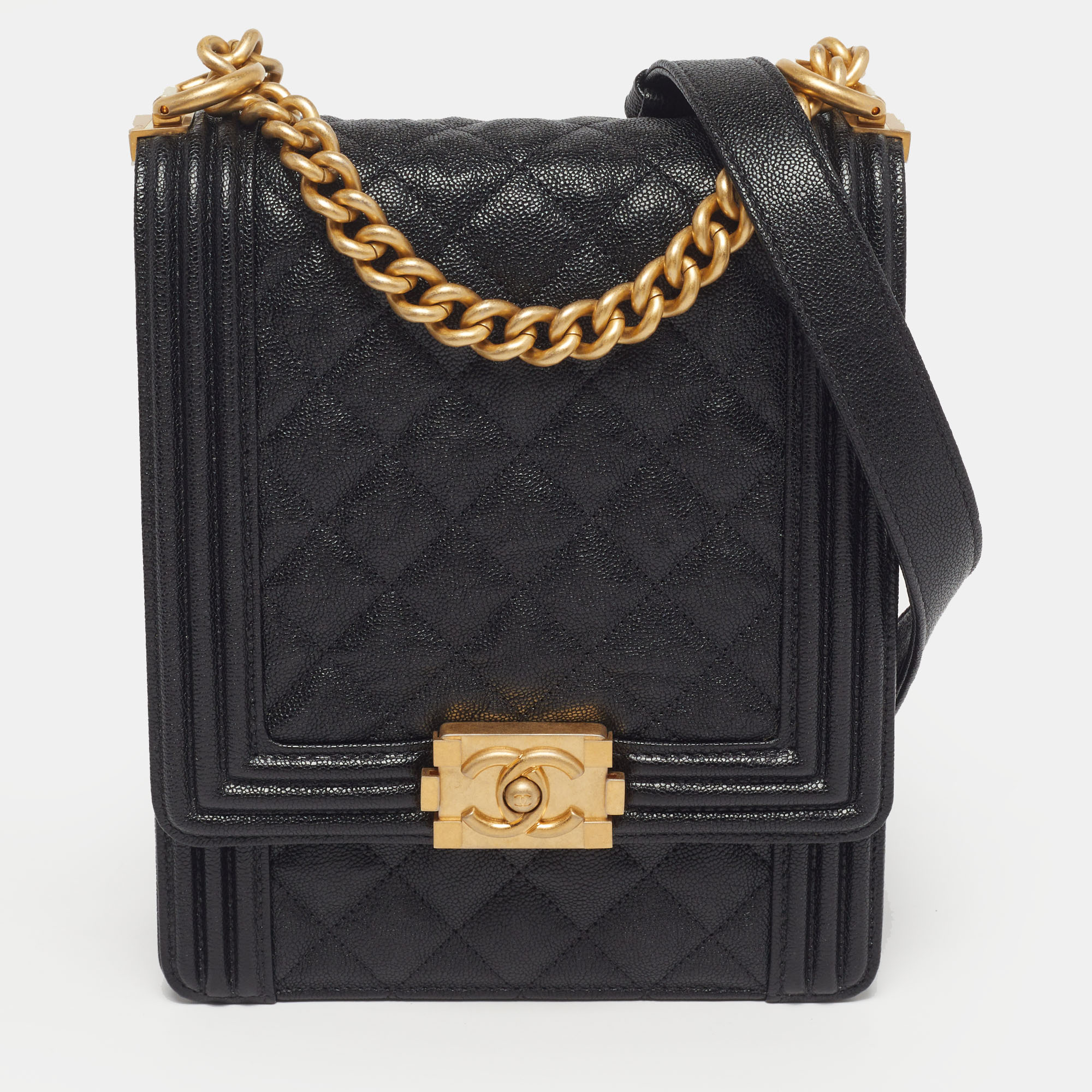 

Chanel Boy North South Black Quilted Caviar Leather Flap Bag