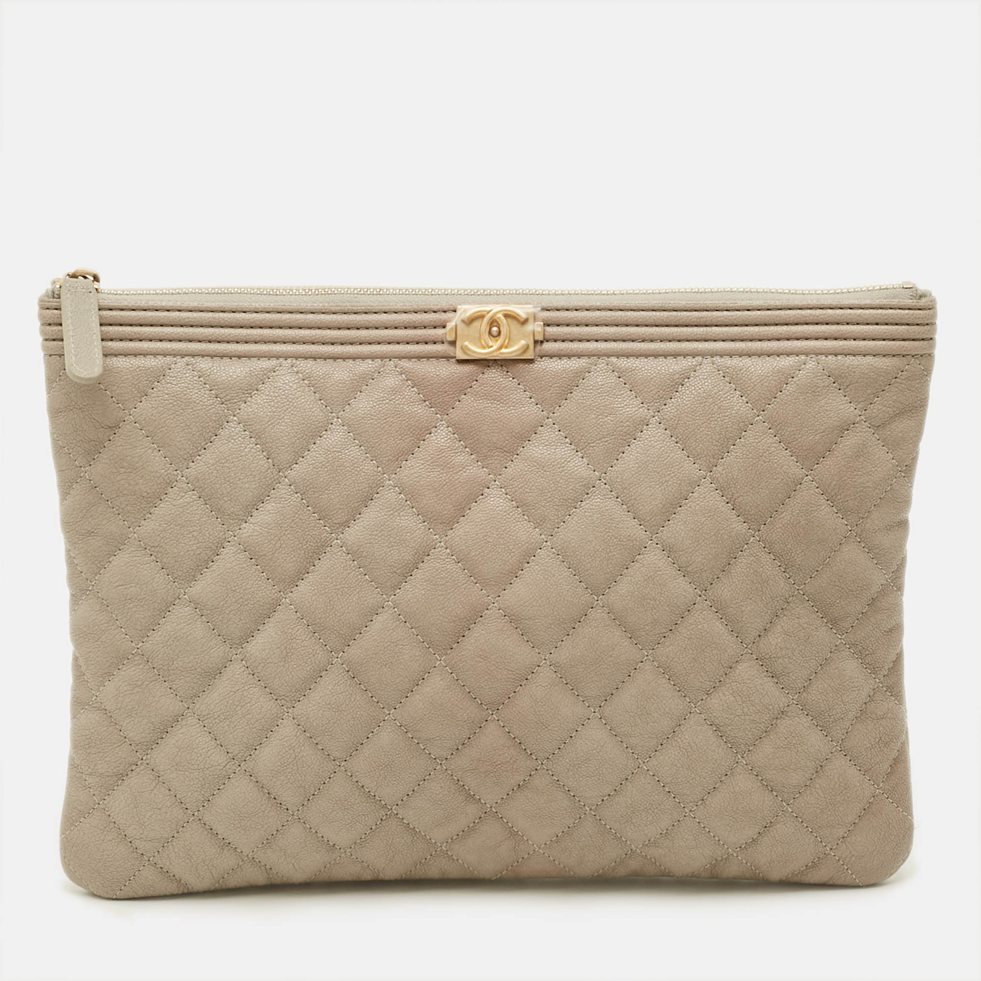 

Chanel Boy Medium Grey Quilted Caviar Leather Pouch