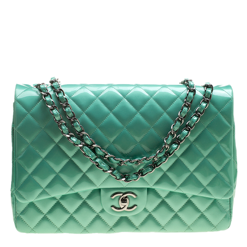 Chanel Green Quilted Patent Leather Maxi Classic Double Flap Bag Chanel ...