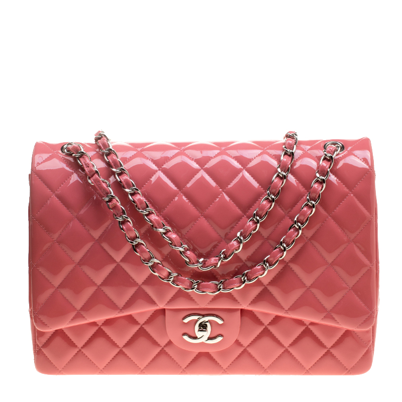 Chanel Pink Quilted Patent Leather Maxi Classic Double Flap Bag Chanel ...