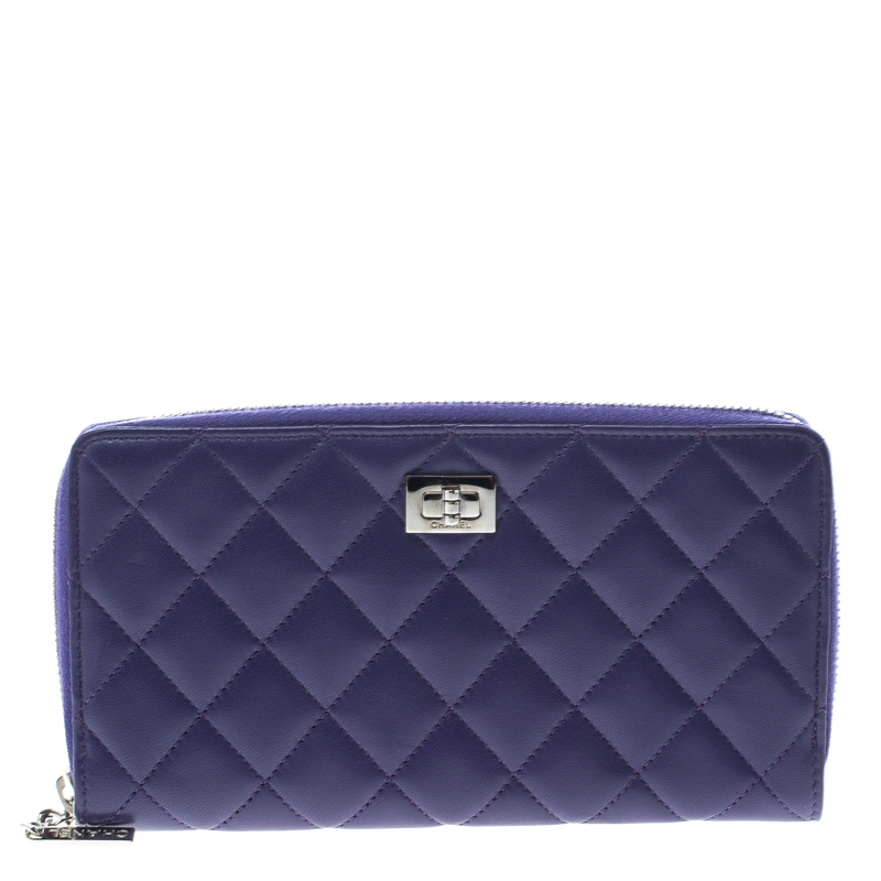 Chanel Purple Quilted Leather Reissue Zip Around Wallet