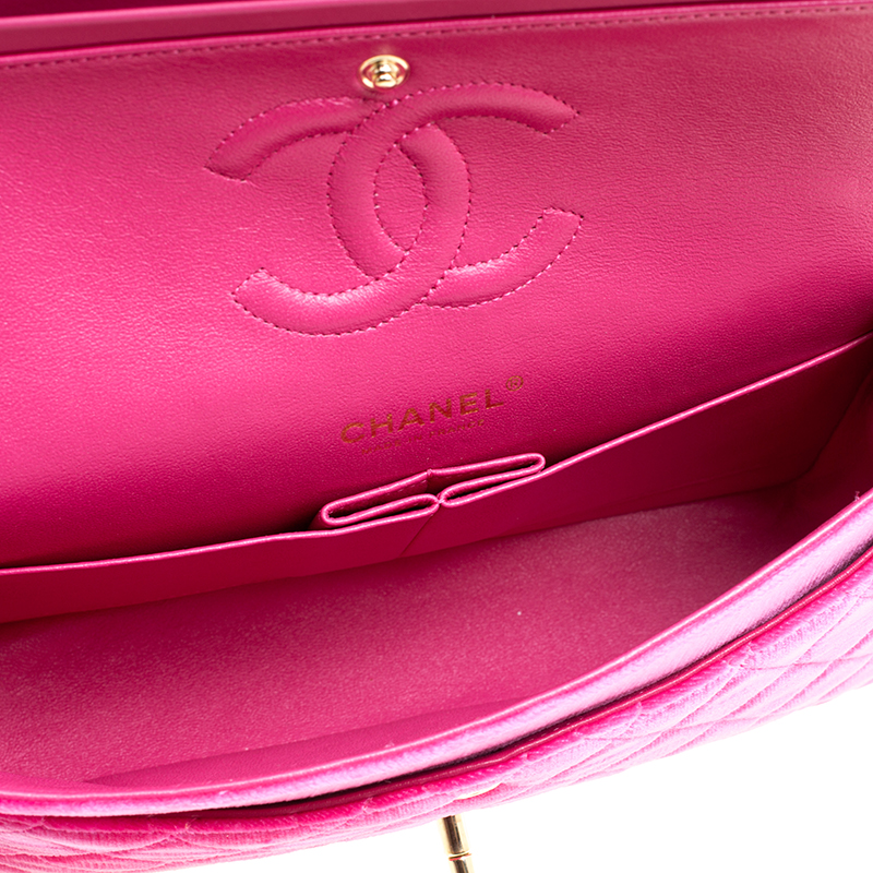 Chanel Fuschia Pink Quilted Velvet Medium Classic Double Flap Bag ...