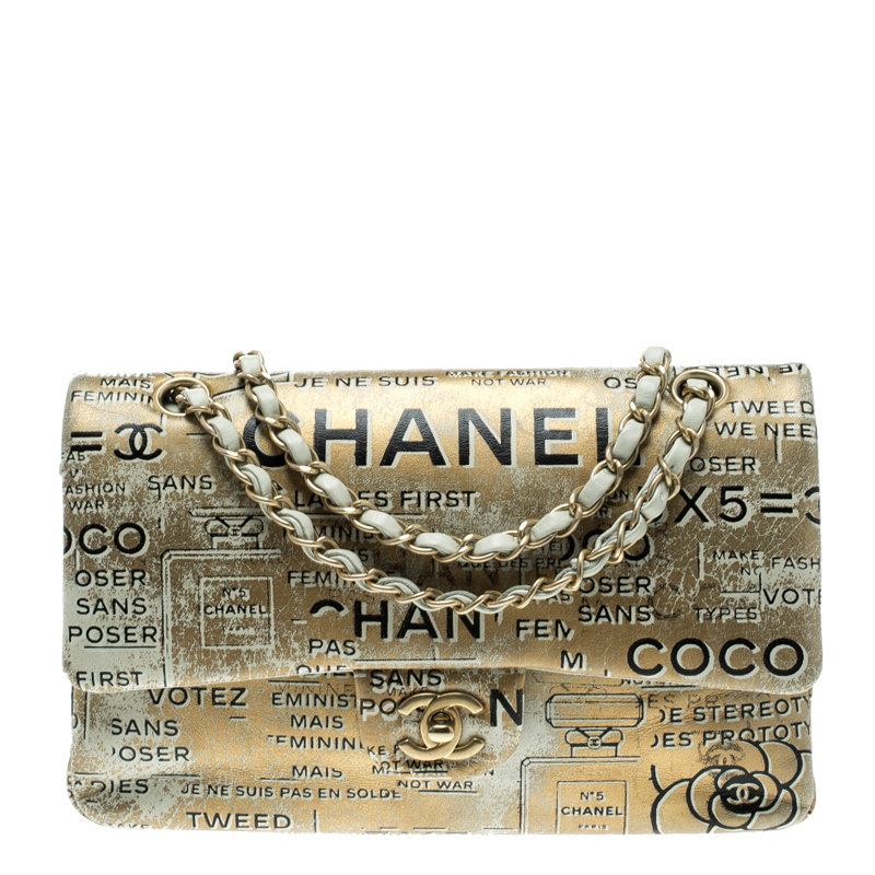 Chanel Gold/Mint Green Hand Painted Leather Medium Classic Double