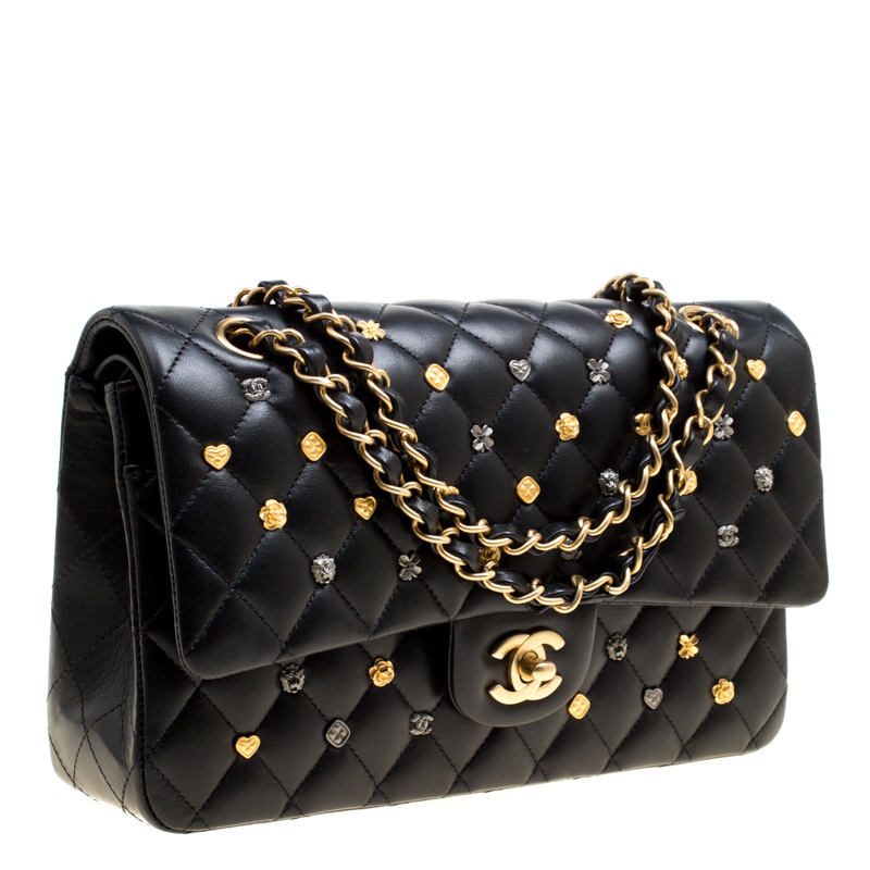 Chanel Black Leather Medium Classic 18K Charms Double Flap Bag Chanel | TLC