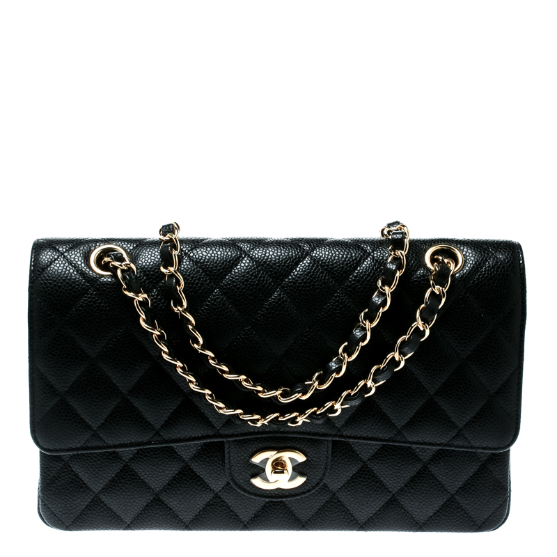 Pre Owned حقيبة شانيل كلاسيك بقلاب مزدوج جلد مبطن بيج ميتاليك