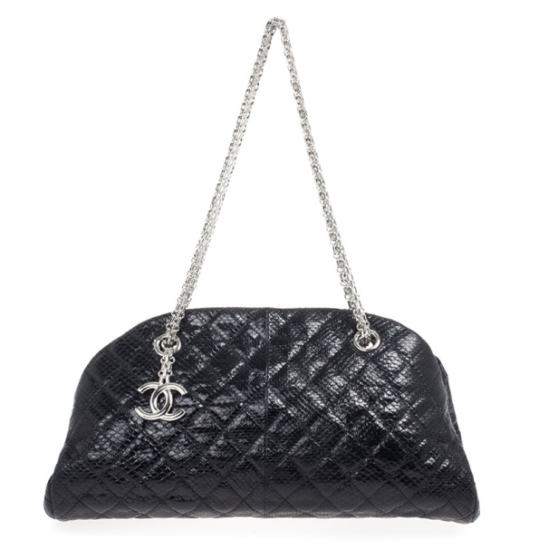 Chanel Black Quilted Crackled Python Just Mademoiselle bag 
