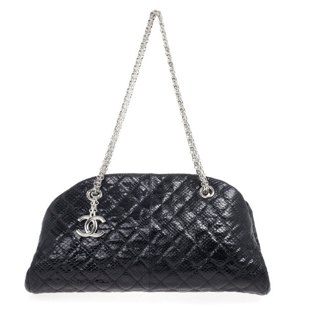 Pre Owned Chanel Black Quilted Crackled Python Just Mademoiselle bag 