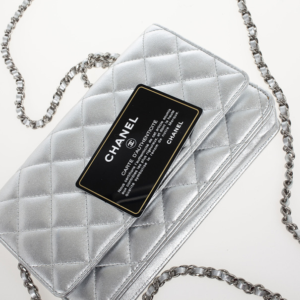 Chanel Limited Edition Silver Quilted Lambskin Data Center Print Zip Pouch, myGemma, DE