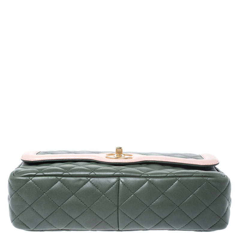 Chanel Green/Pink Quilted Lambskin Leather Medium Single Flap Bag ...