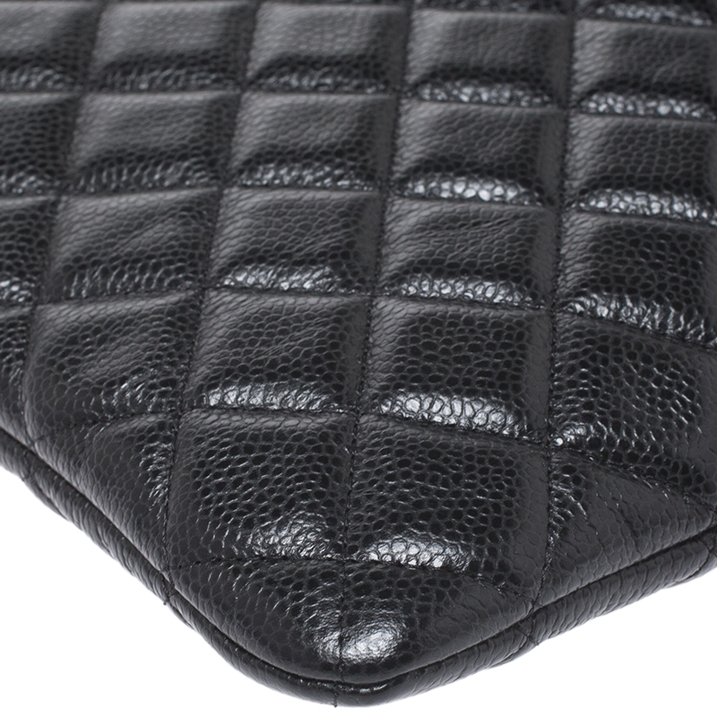 Chanel Black Quilted Caviar Leather Large O-Case Zip Pouch Chanel