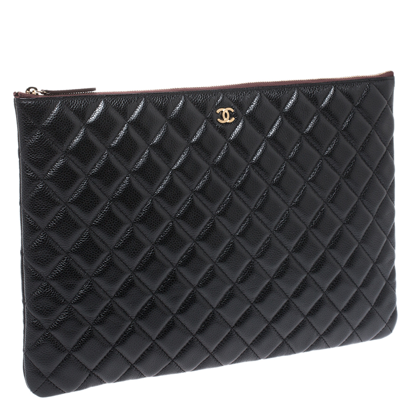 CHANEL Caviar Leather Large O-Case Zip Pouch Black-US
