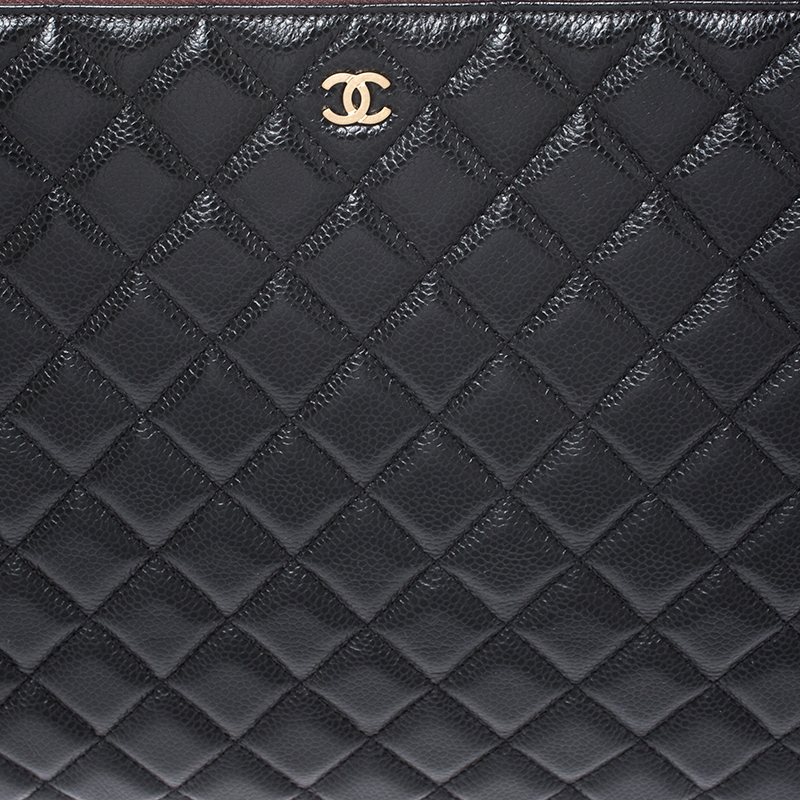 Chanel Black Quilted Caviar Leather Large O-Case Zip Pouch Chanel