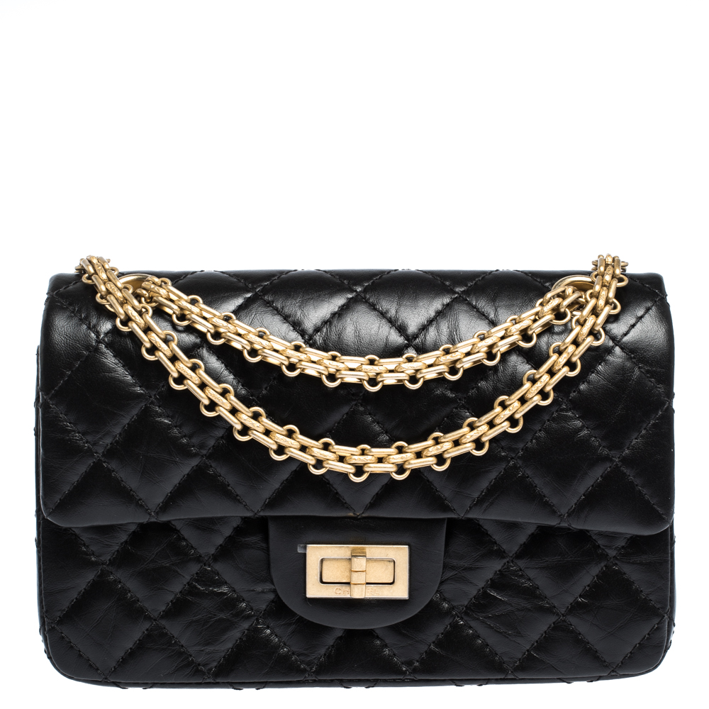 Pre Owned Chanel Black Quilted Aged Leather 2.55 Reissue Flap Bag