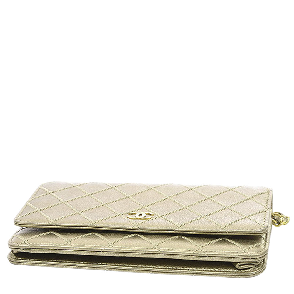 

Chanel Gold Quilted Leather Wild Stitch Wallet On Chain Bag