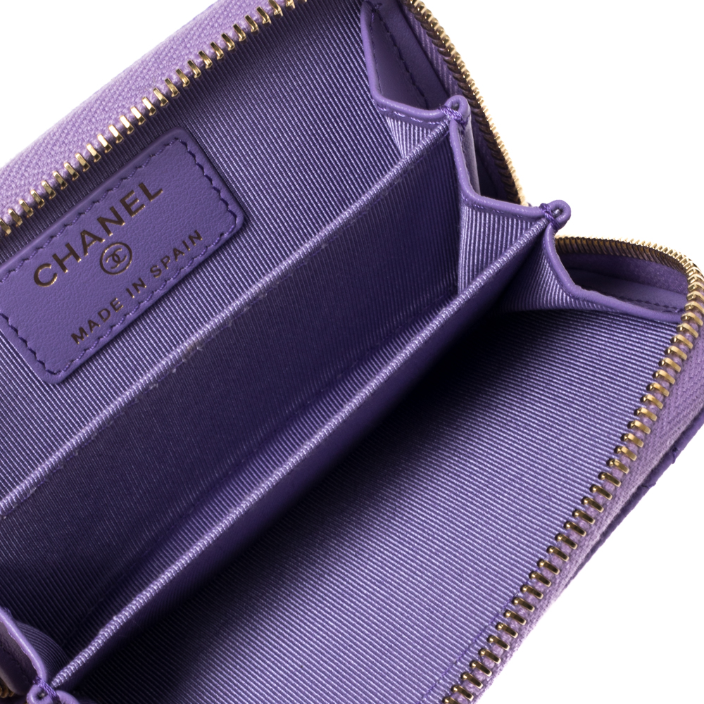 

Chanel Purple Quilted Caviar Leather CC Zip around Wallet