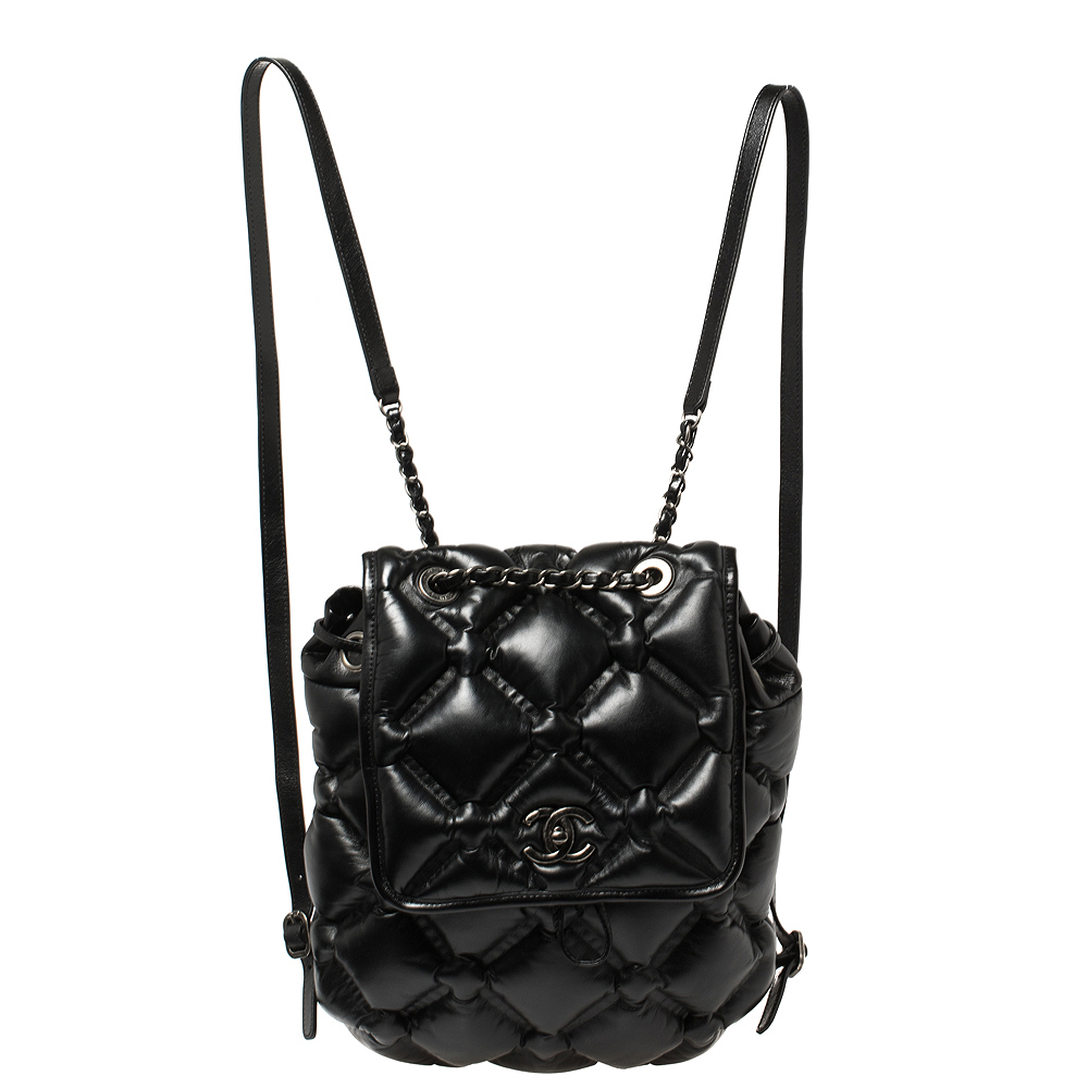 Pre Owned Chanel Black Quilted Leather Chesterfield Backpack