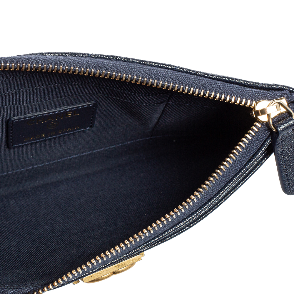 

Chanel Navy Blue Caviar Quilted Leather Medium Boy Pouch