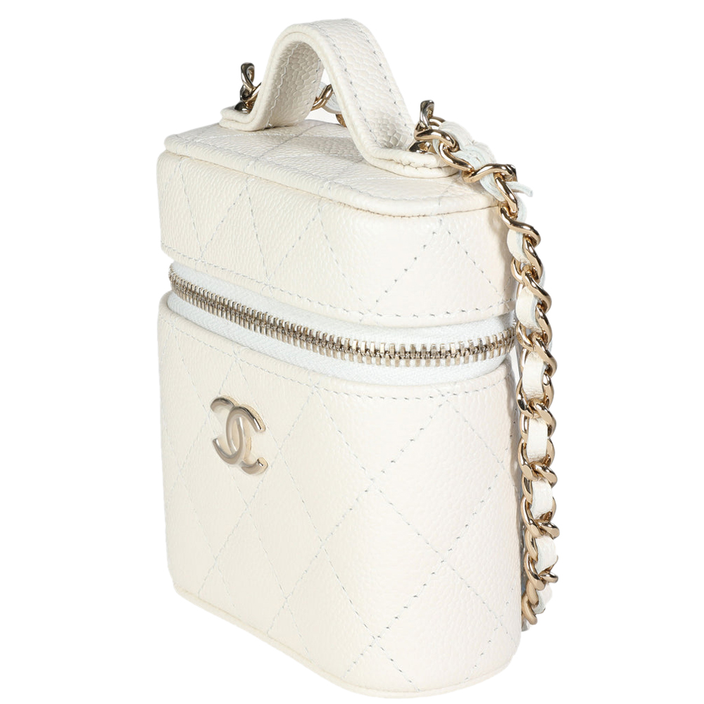 

Chanel Creme Quilted Caviar Leather (2022) Mini Vanity Bag, White