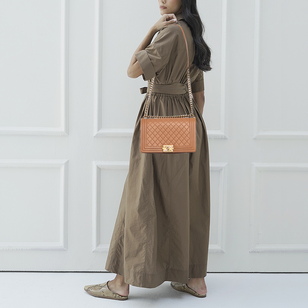 

Chanel Beige Poudre Quilted Leather New Medium Boy Flap Bag