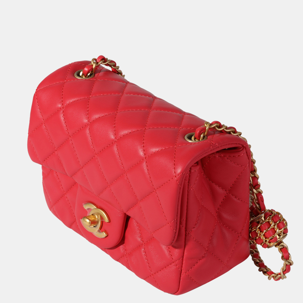 

Chanel Strawberry Red Quilted Lambskin Pearl Crush 2022 Mini Flap Bag