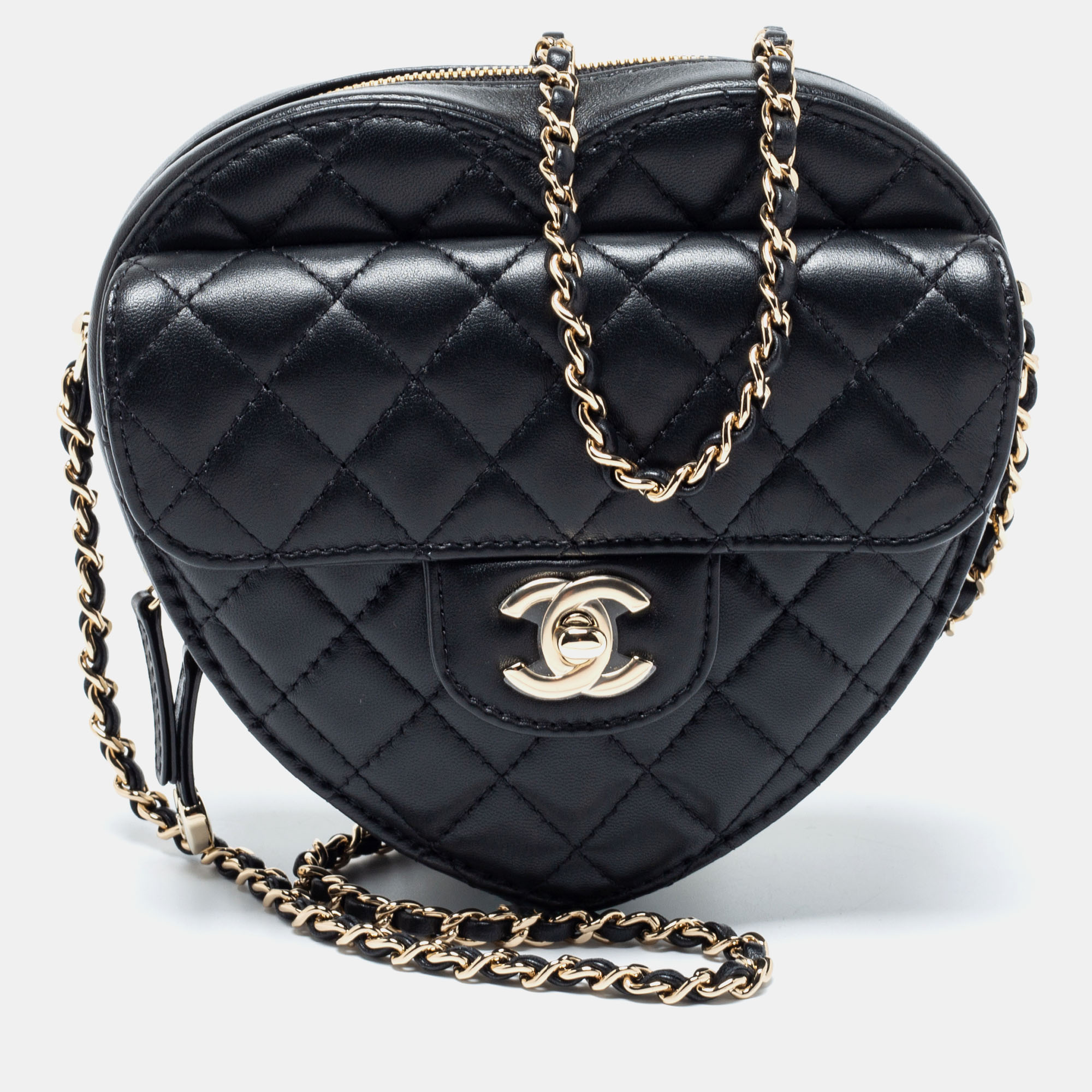 Chanel Black Quilted Leather Classic Heart Bag