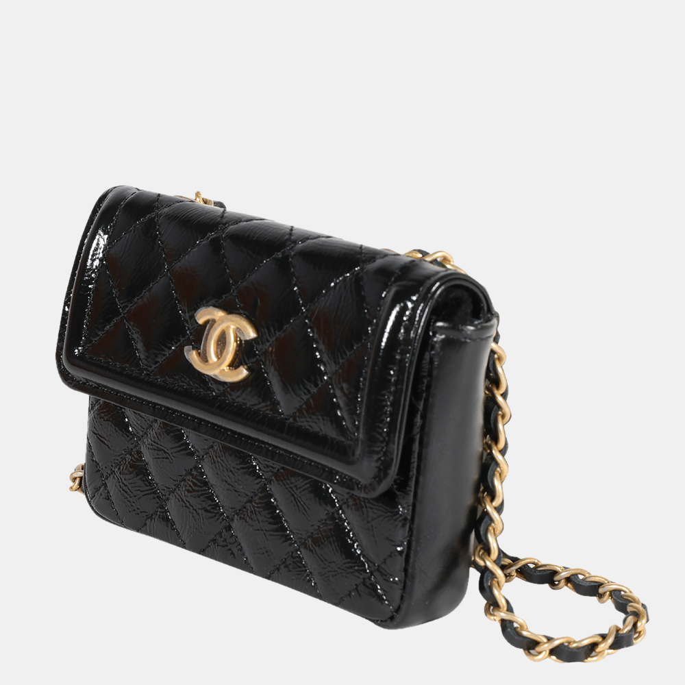 

Chanel Black Quilted Patent Leather CC Mini Belt Bag