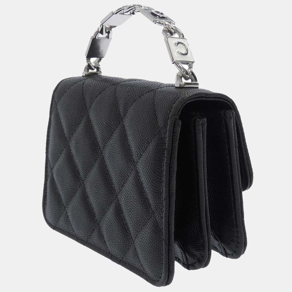 

Chanel Black Caviar Leather Enamel Mini Chain Top Handle Bag