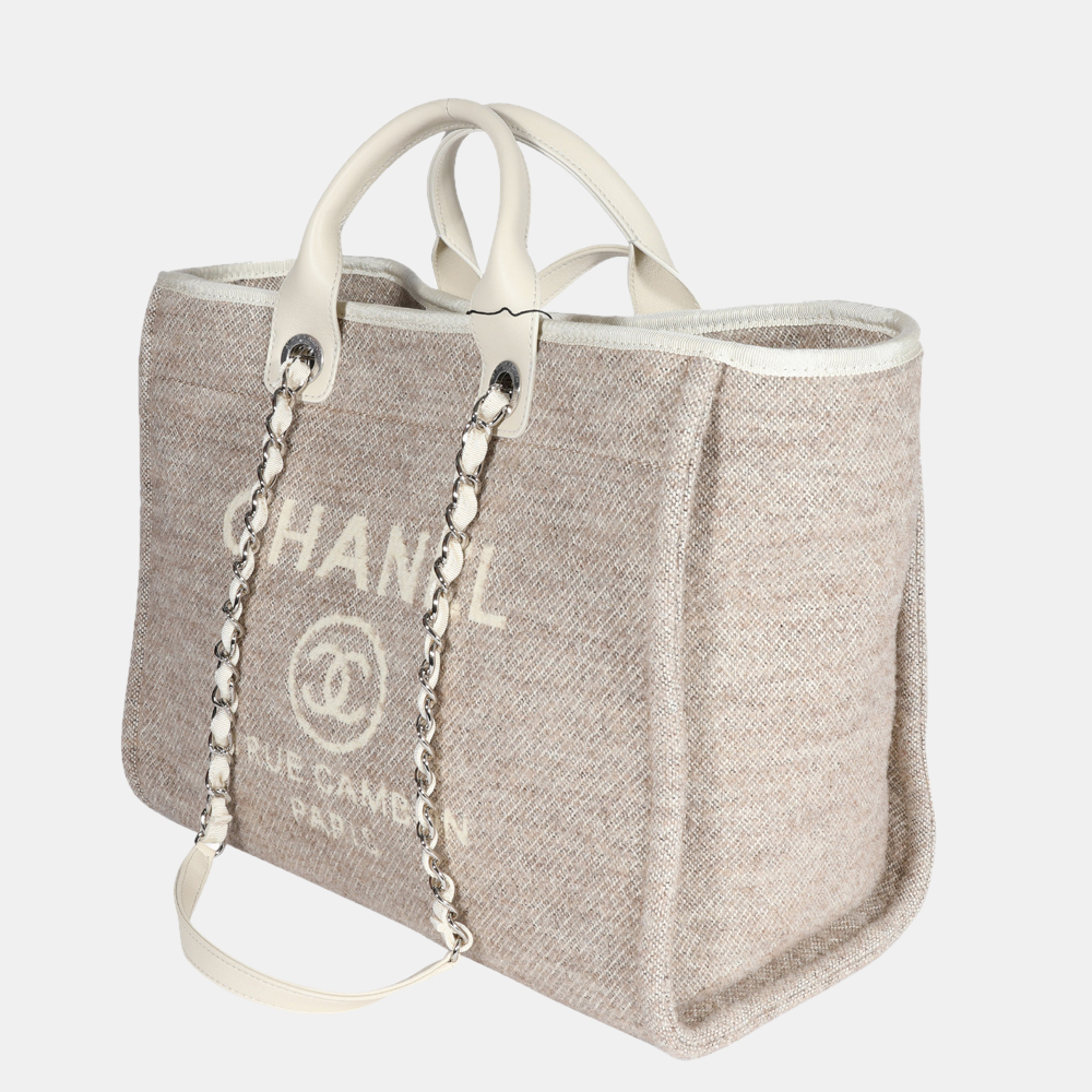 

Chanel Beige Wool Leather Large Deauville Tote Bag