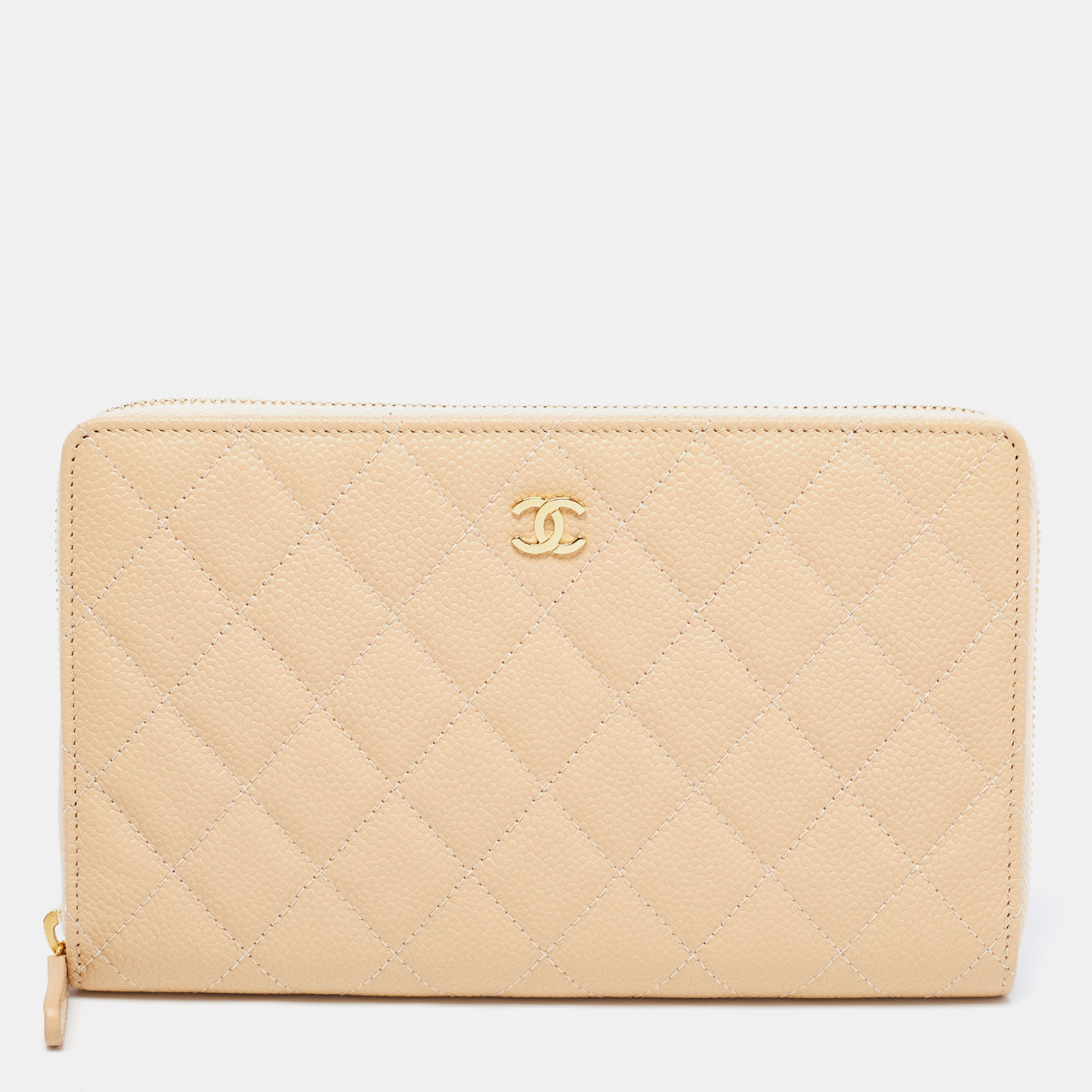 Pre Owned محفظة مفكرة شانيل سحاب ملتف جلد كافيار مبطن أسود