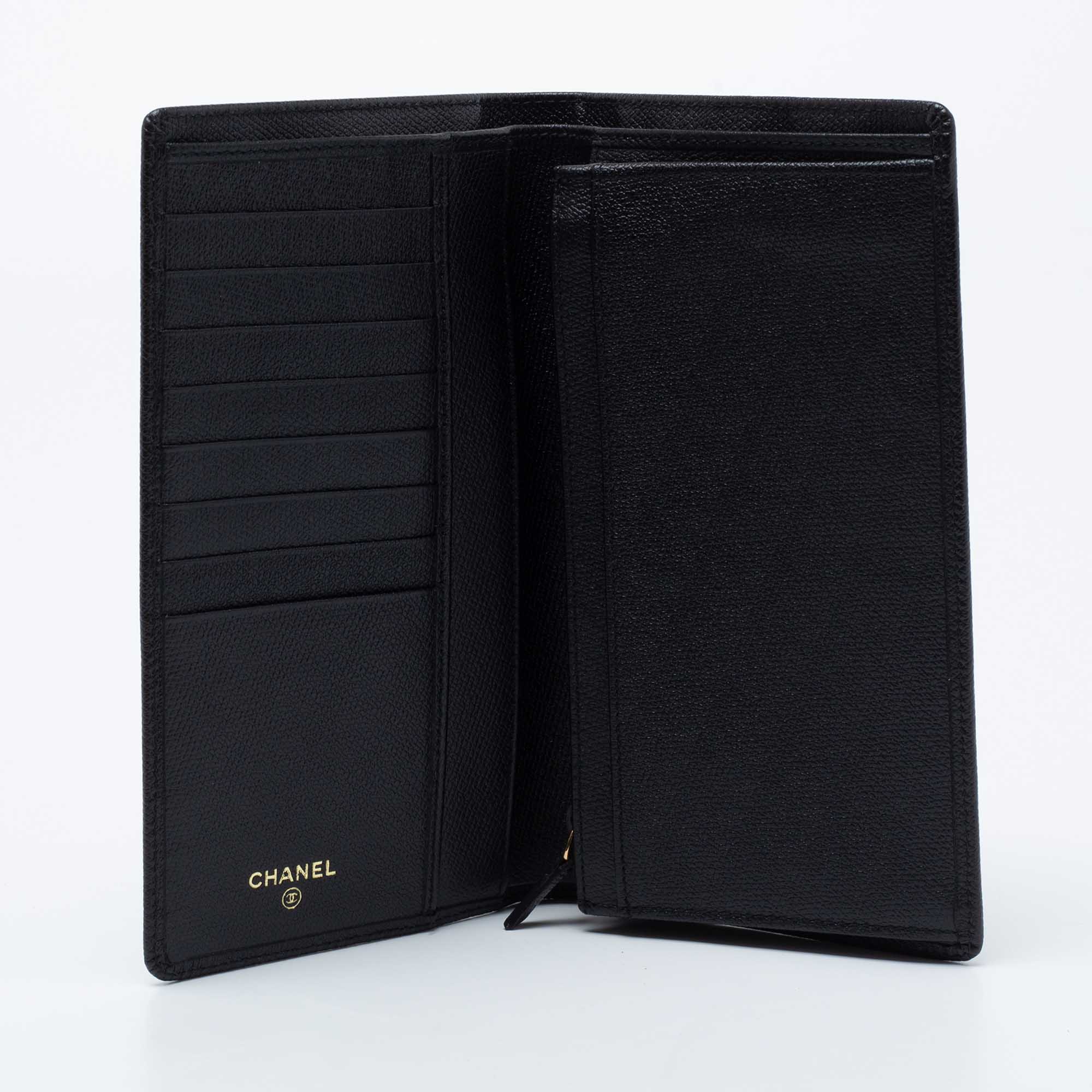 

Chanel Black Leather Vintage CC Long Bifold Wallet