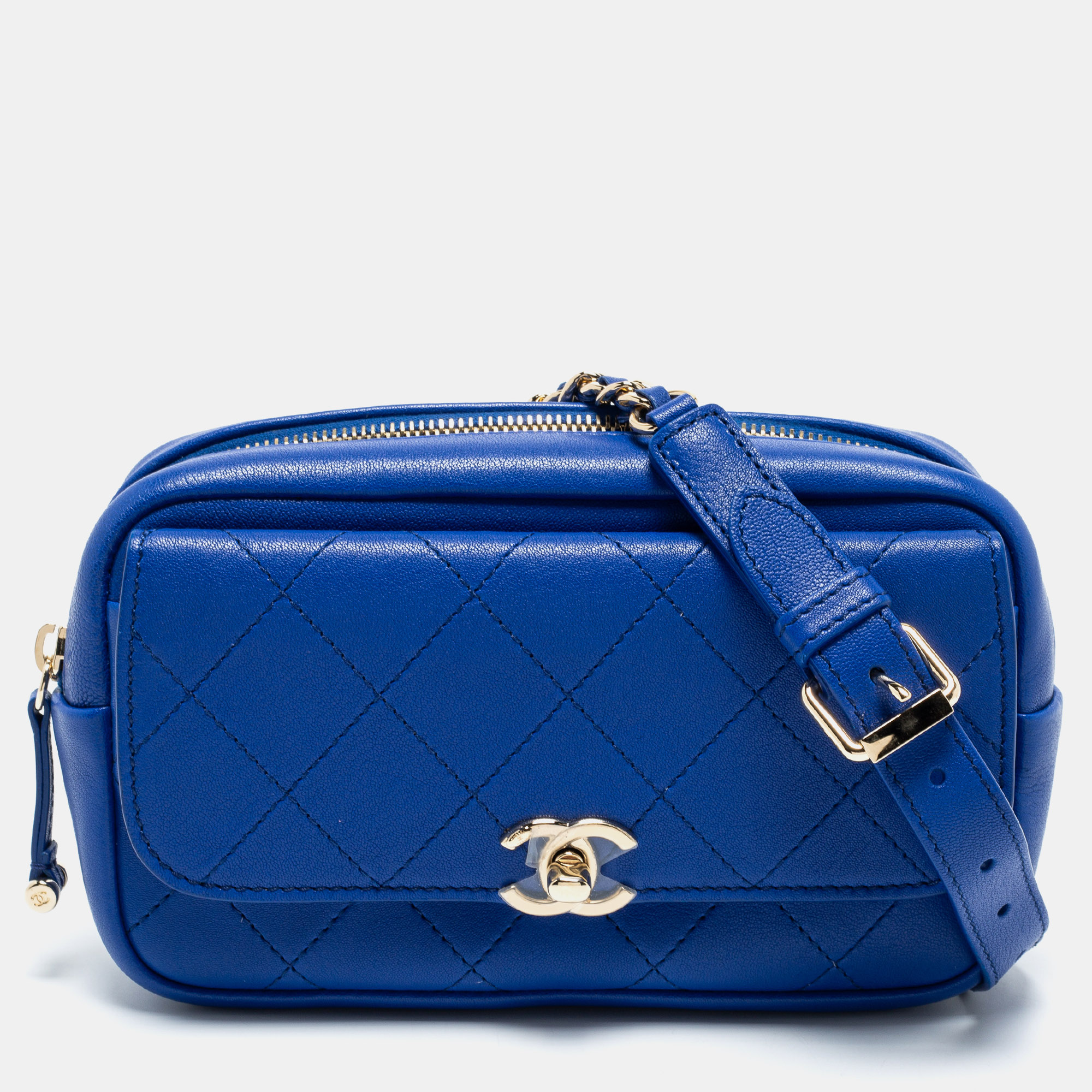 Pre-owned Chanel Blue Leather Cc Flap Belt Bag