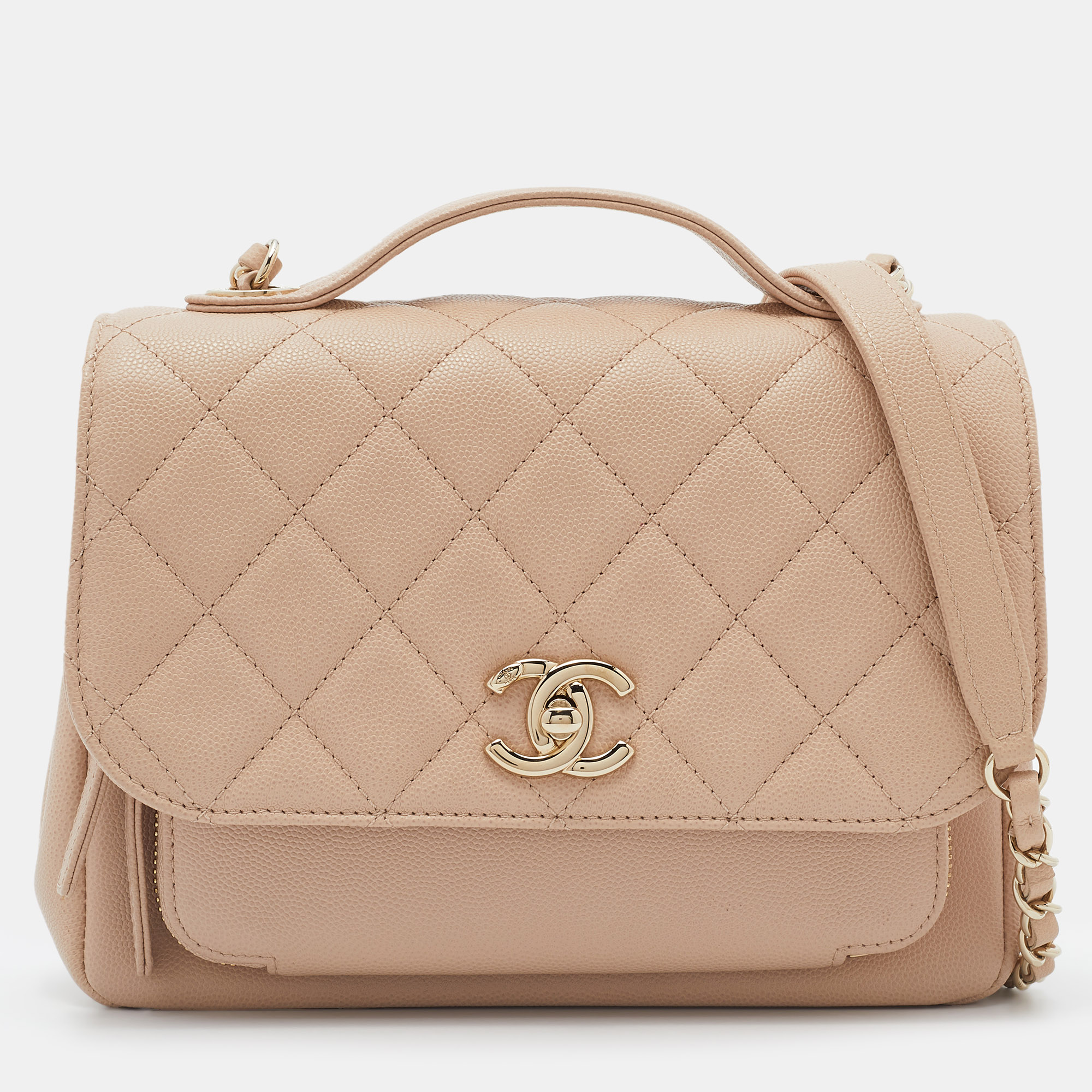Pre Owned Chanel Pink Quilted Caviar Leather Medium Business Affinity Flap Bag