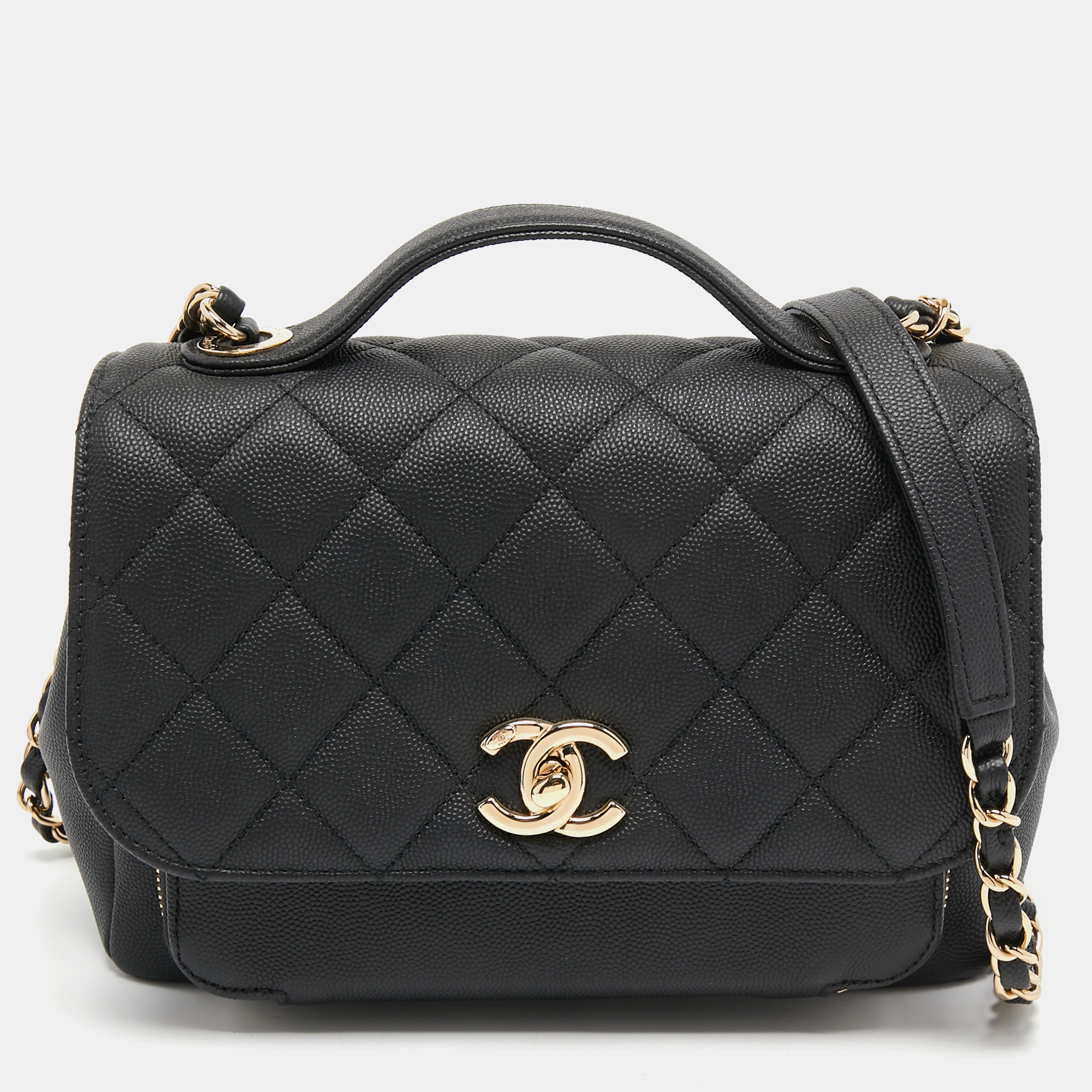 Pre Owned Chanel Black Quilted Caviar Leather Medium Business Affinity Top Handle Bag