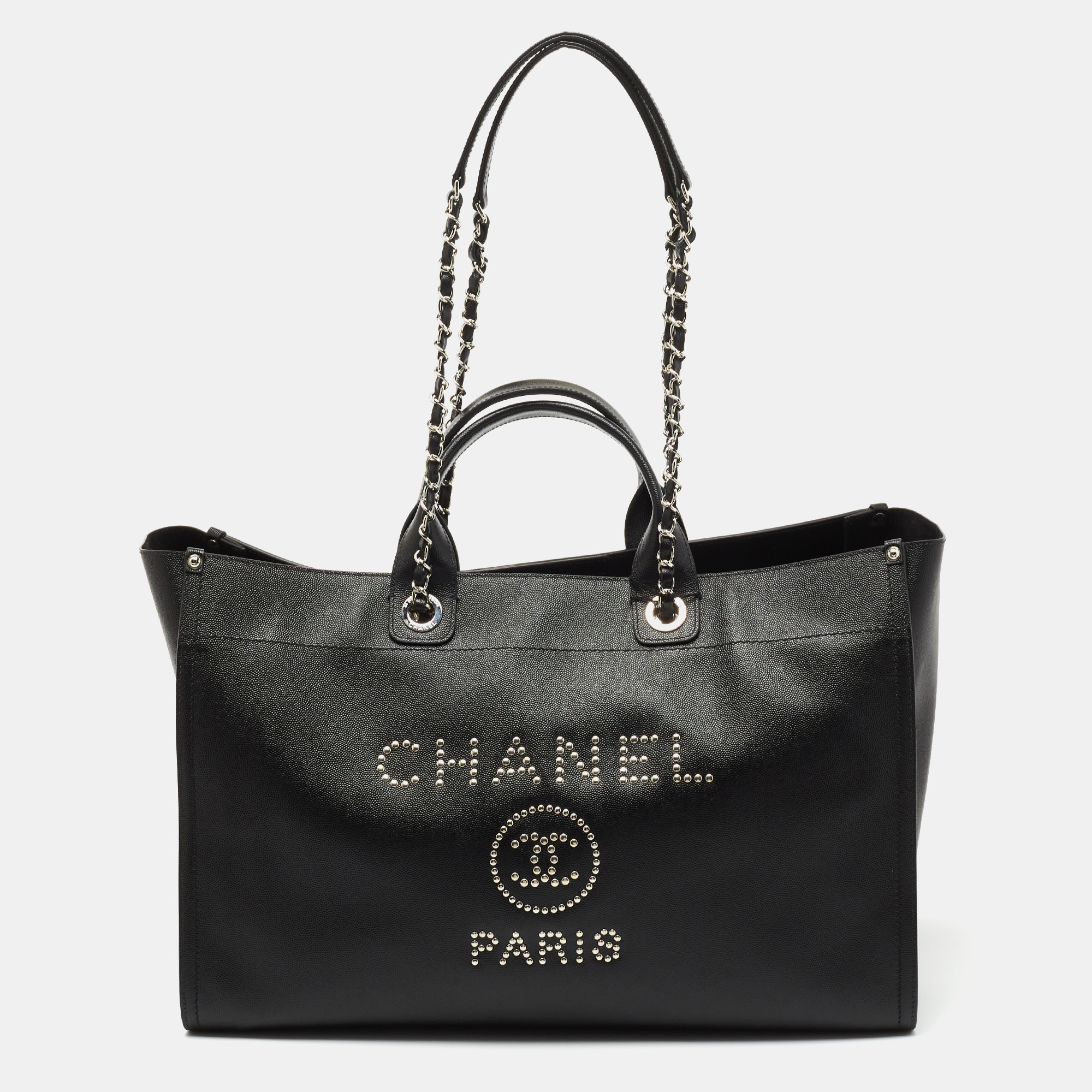 Chanel Black Caviar Studded Leather Large Deauville Shopping Tote