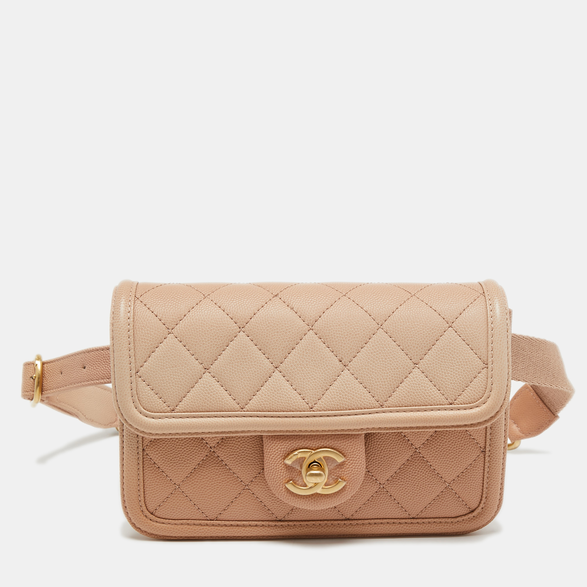 Pre-owned Chanel Beige Ombre Quilted Caviar Leather Sunset On The Sea Belt Bag