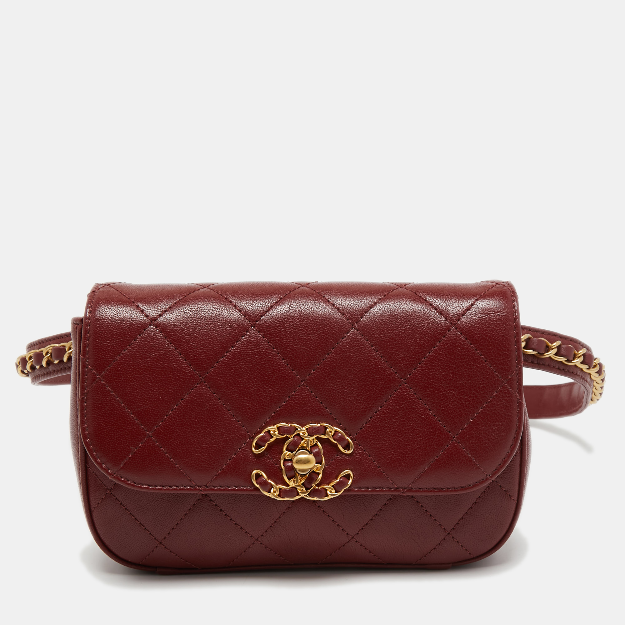 Pre-owned Chanel Burgundy Quilted Caviar Leather Cc Flap Belt Bag
