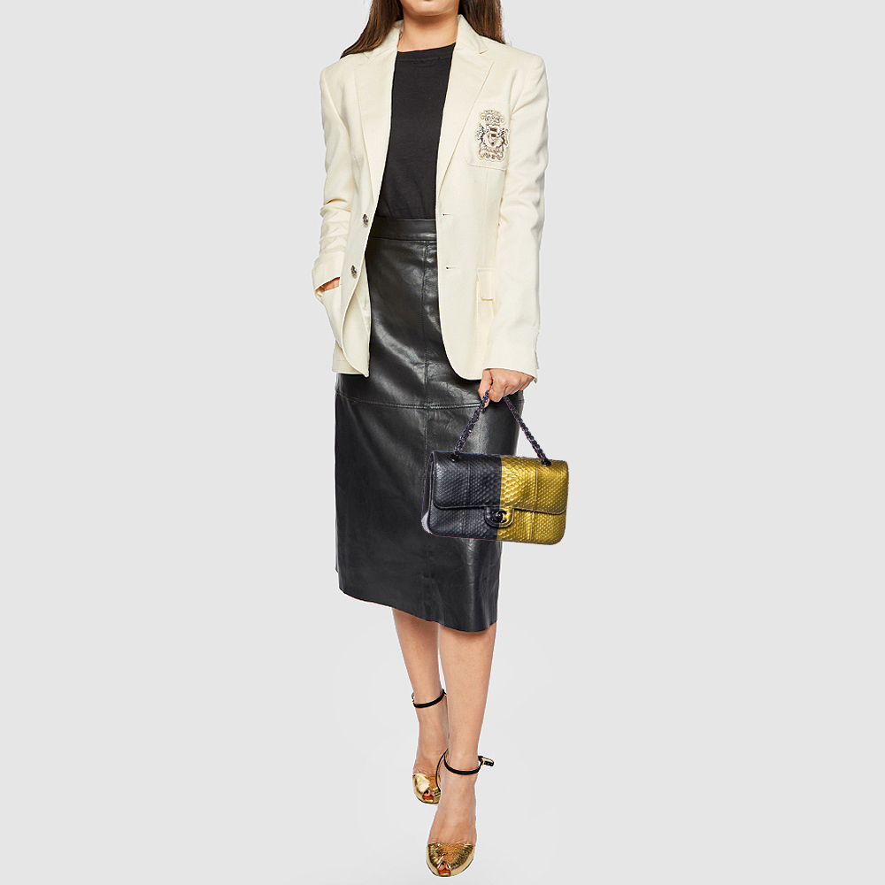 

Chanel Gold/Black Python Medium Classic Double Flap Bag