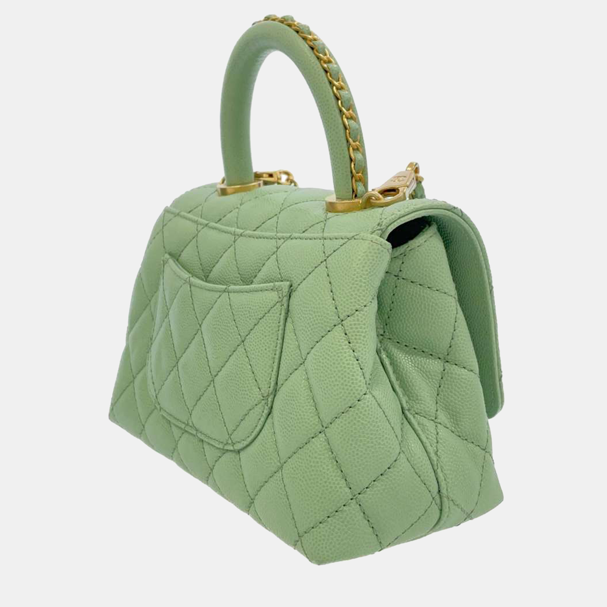 

Chanel Green Leather Mini CC Flap Top Handle Bag