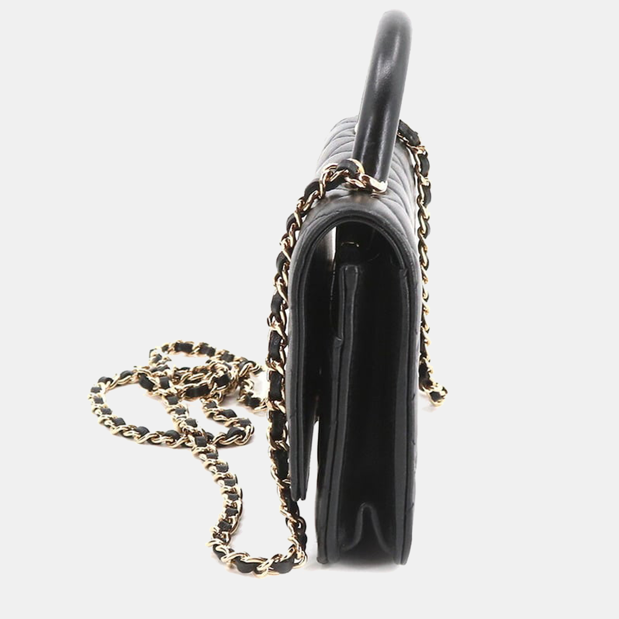 

Chanel Black Leather Classic Top Handle Flap Bag