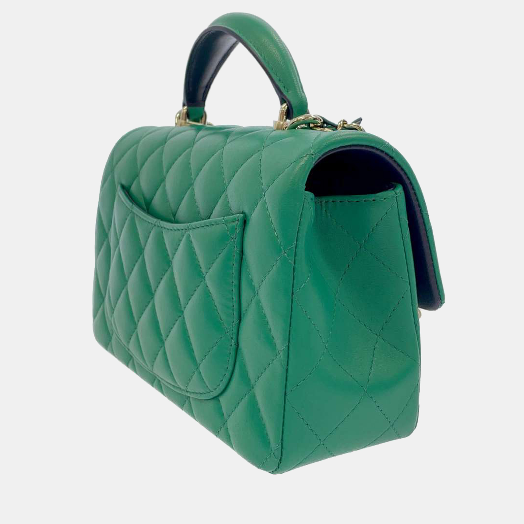

Chanel Green Leather Mini Top Handle Classic Flap Bag