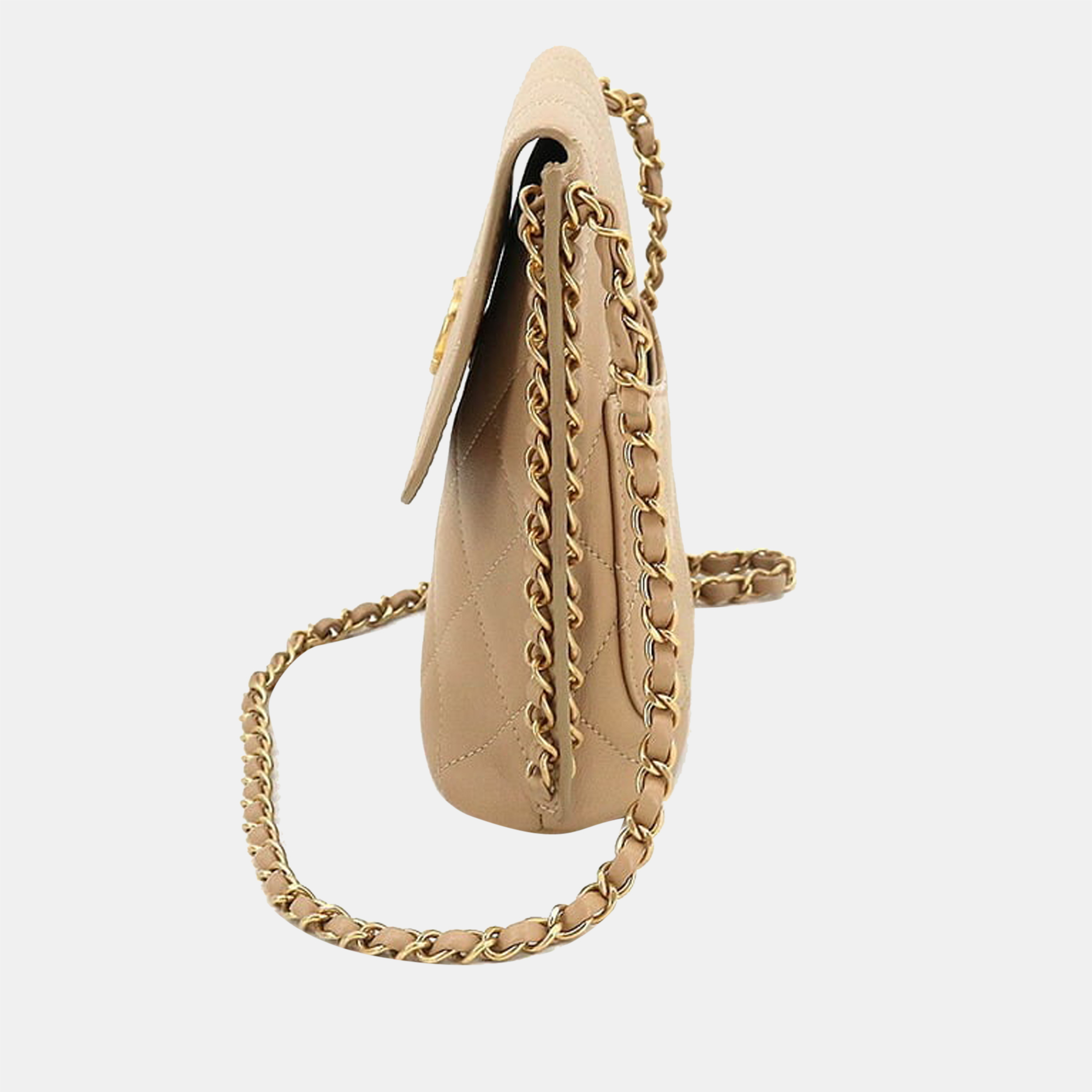 

Chanel Beige Leather Small Pearl Chain CC Hobo Bag