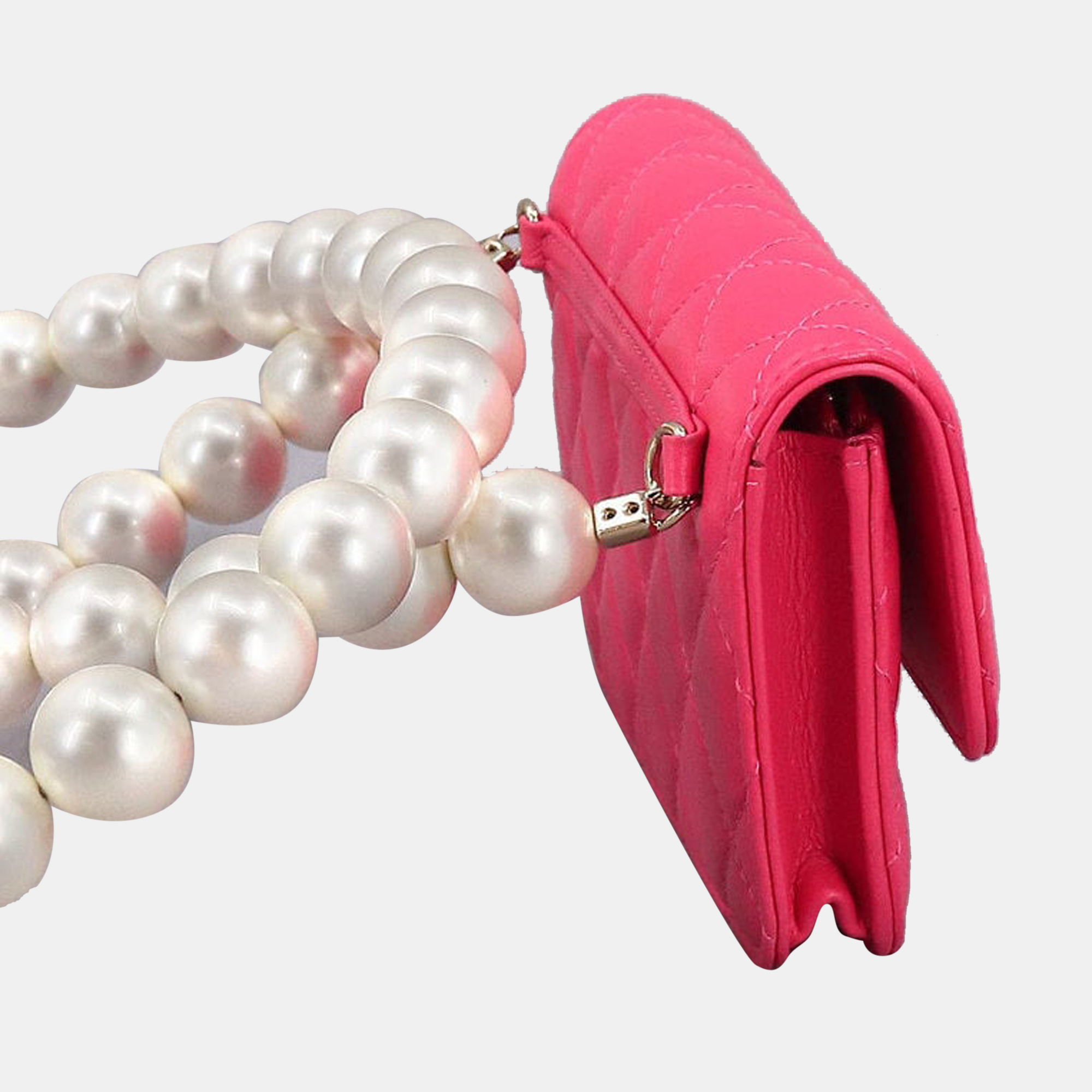 

Chanel Pink Leather Mini Pearl CC Wallet on Chain