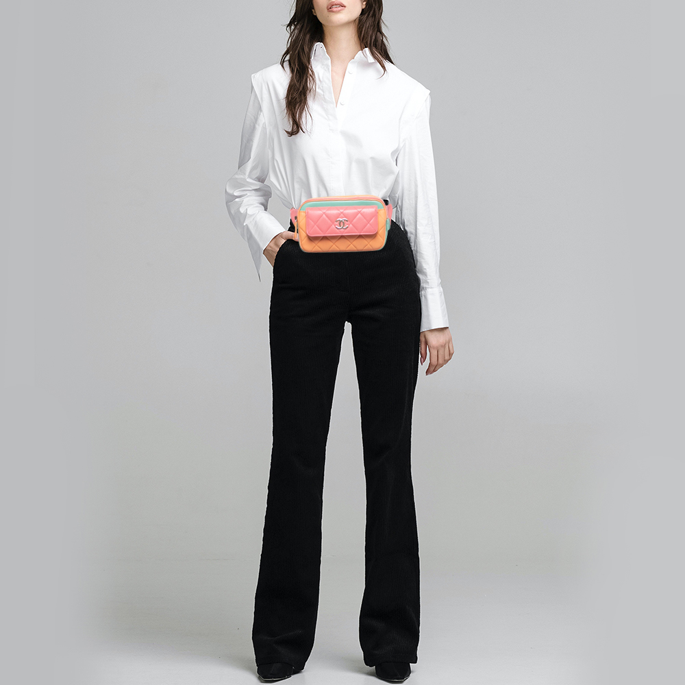 

Chanel Mulicolor Quilted Leather CC Double Zip Waist Bag, Multicolor