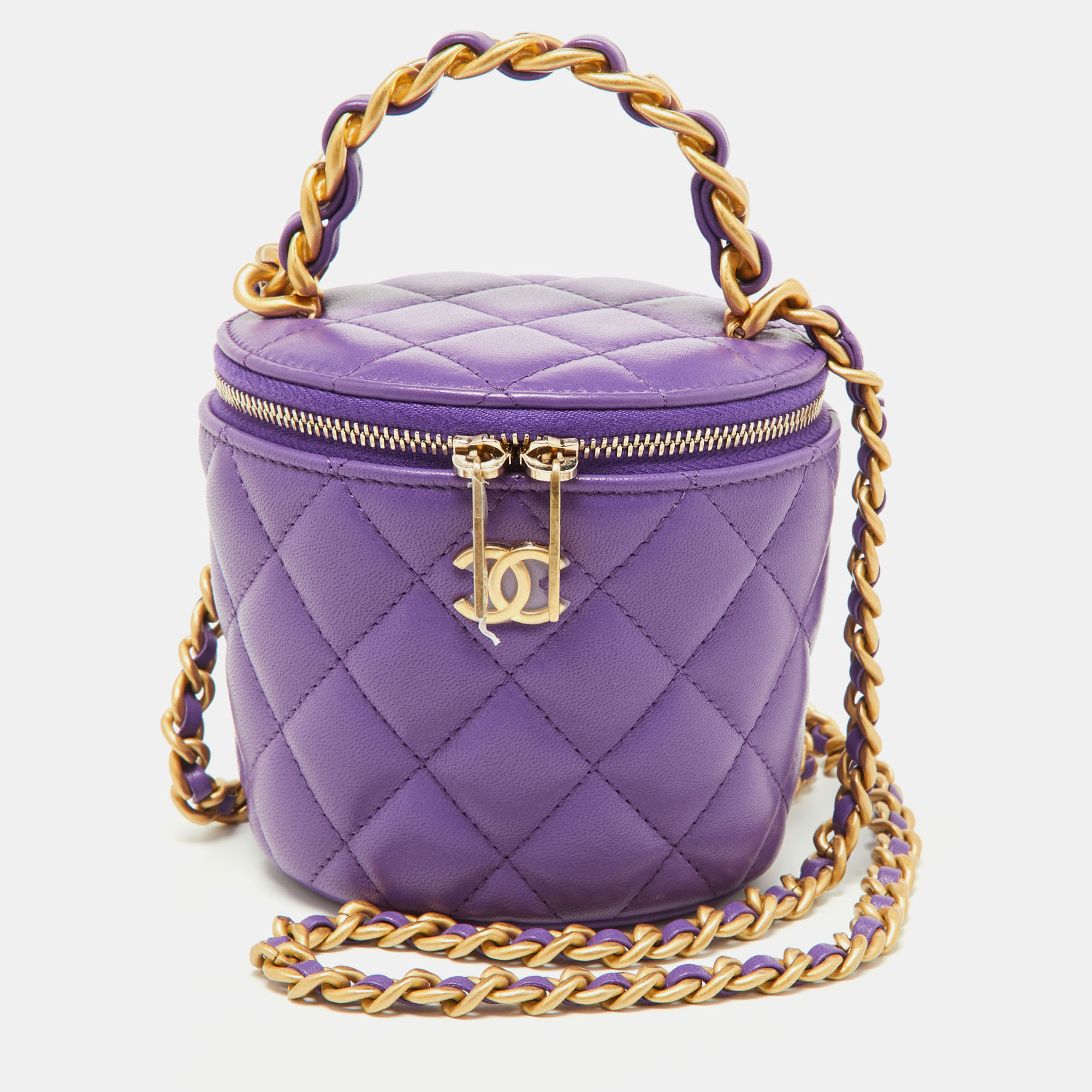 Pre Owned Chanel Purple Quilted Leather Small Vanity Case Top Handle Bag