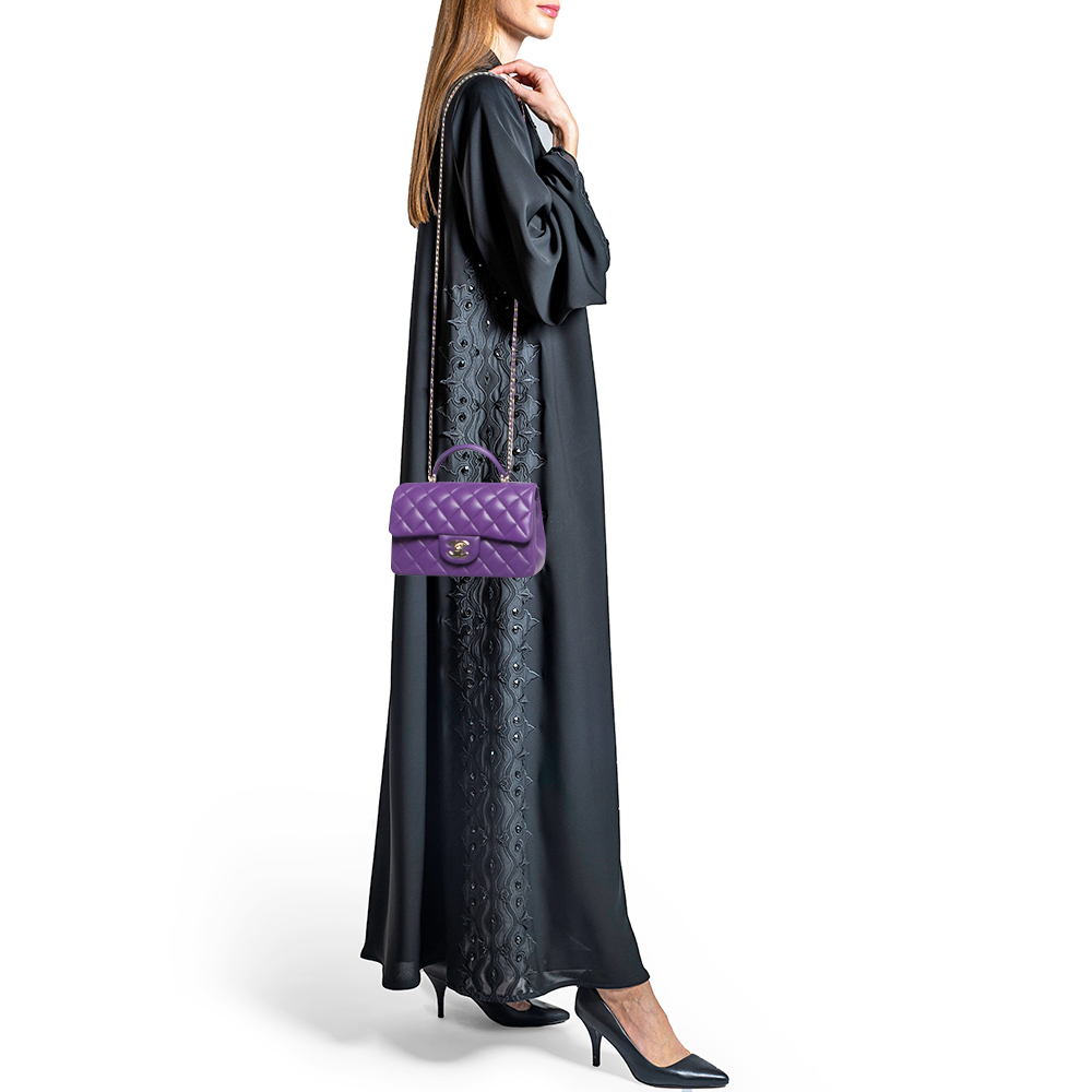 

Chanel Purple Quilted Leather Mini Classic Top Handle Bag