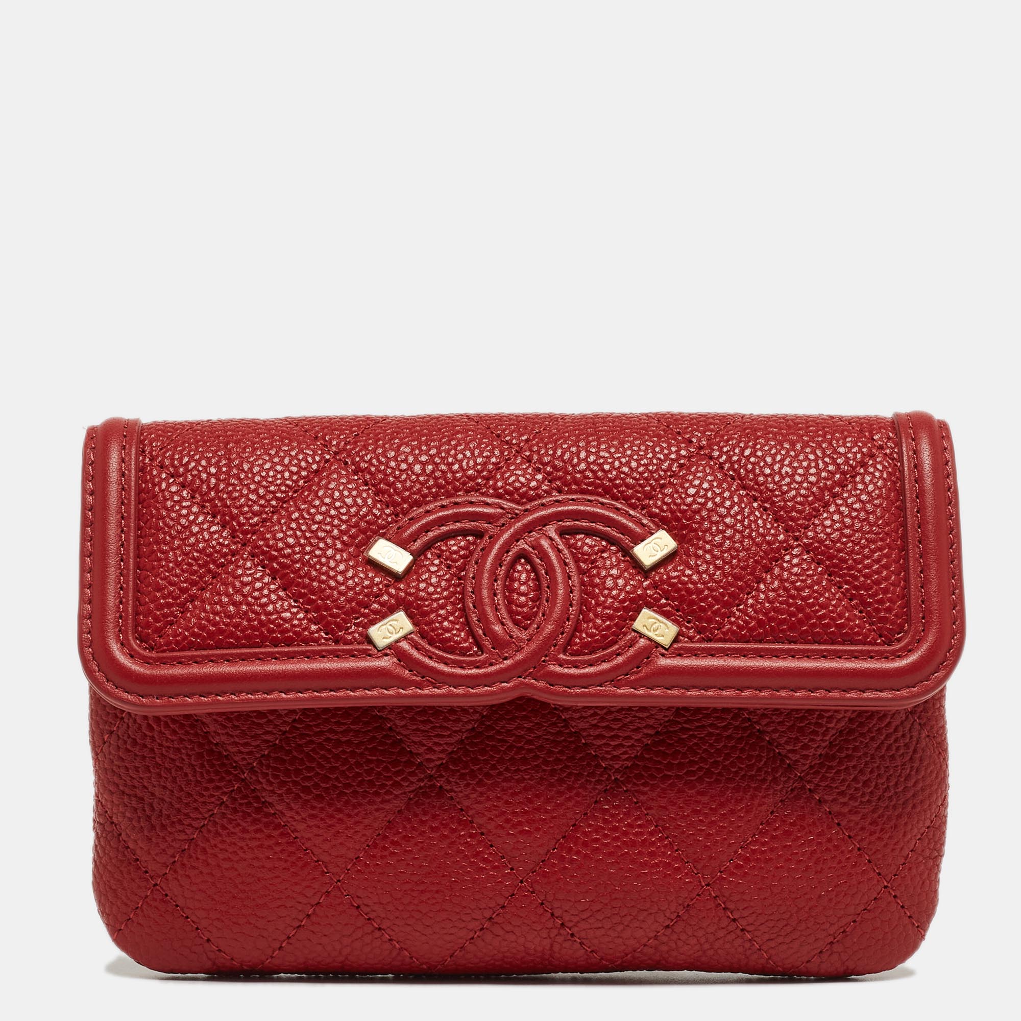 

Chanel Red Quilted Caviar Leather Filigree Wallet