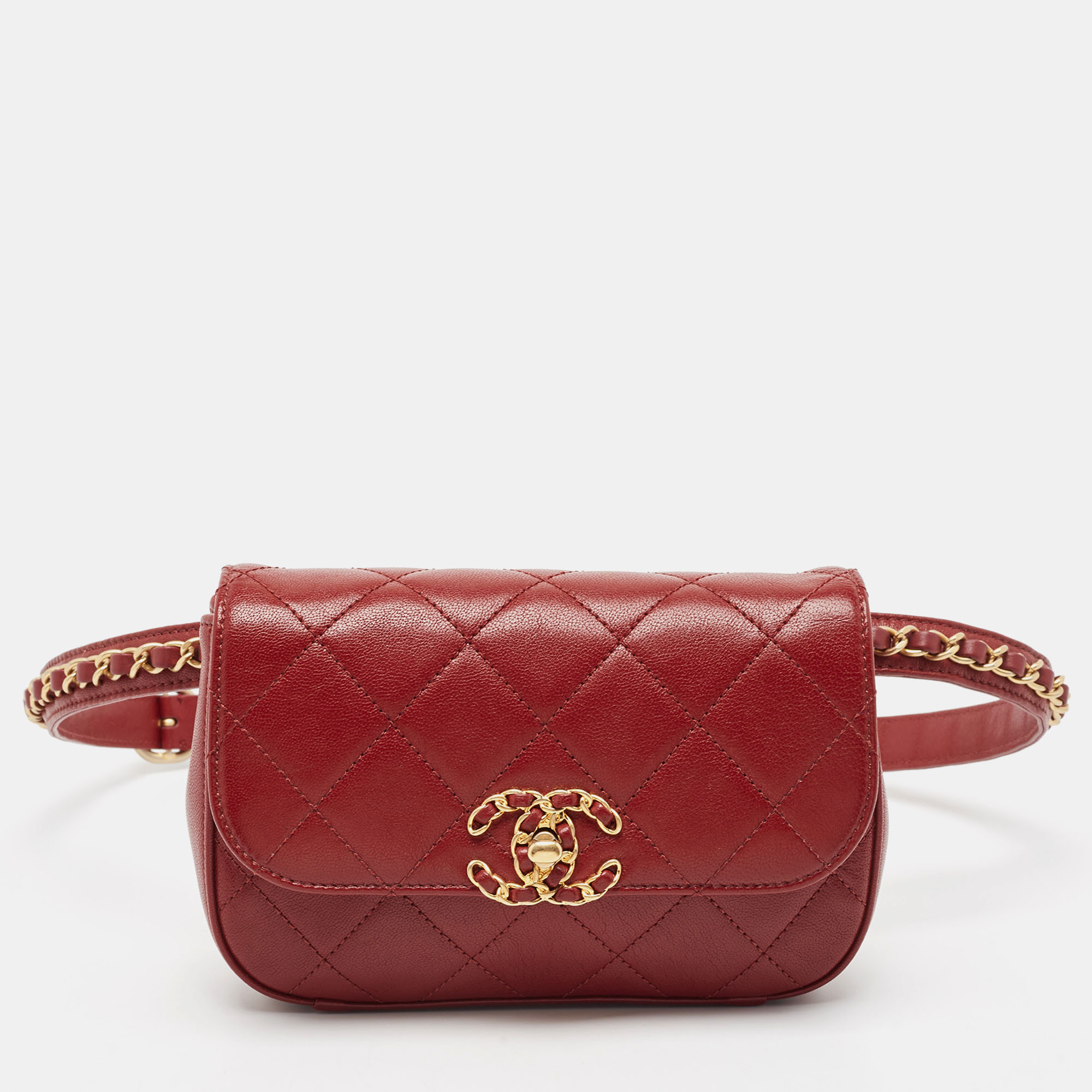 Pre-owned Chanel Dark Red Quilted Leather Cc Flap Belt Bag