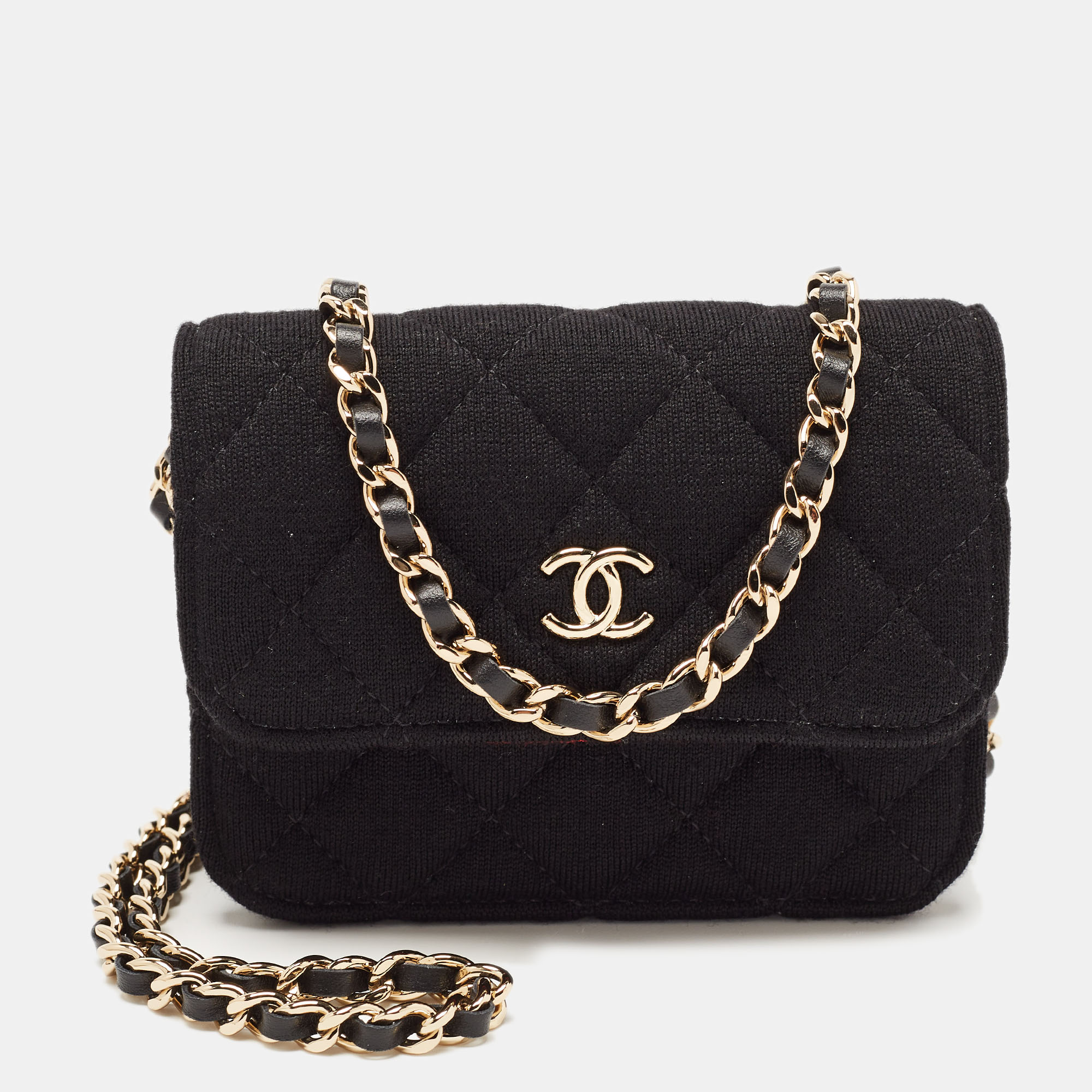 Pre Owned Chanel Black Quilted Jersey Mini VIP Bag